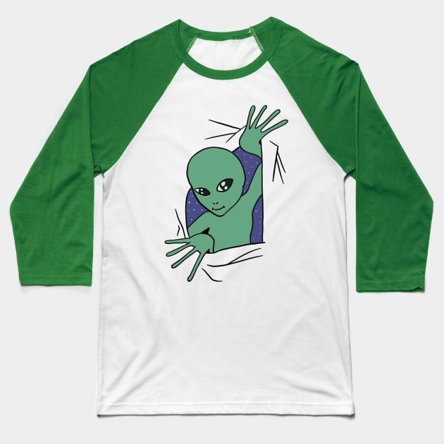 Alien Looking Through Fabric Baseball T-Shirt by isstgeschichte